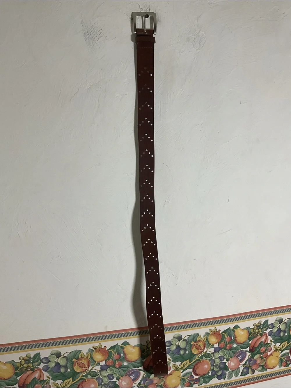 Old Navy Leather Belt Brown Chevron Cutout Vintage Y2K Size M